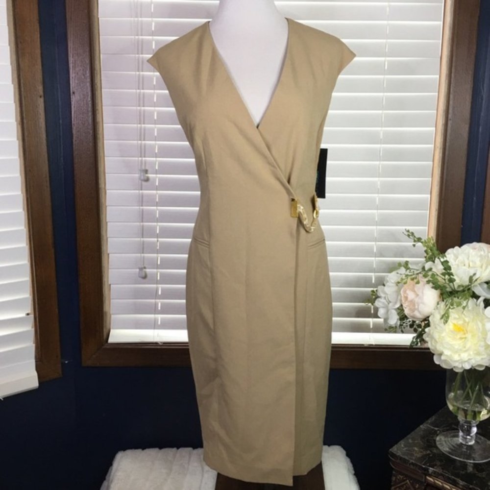 Siena Studio Camel Faux Wrap Chain Belt Dress Size 12